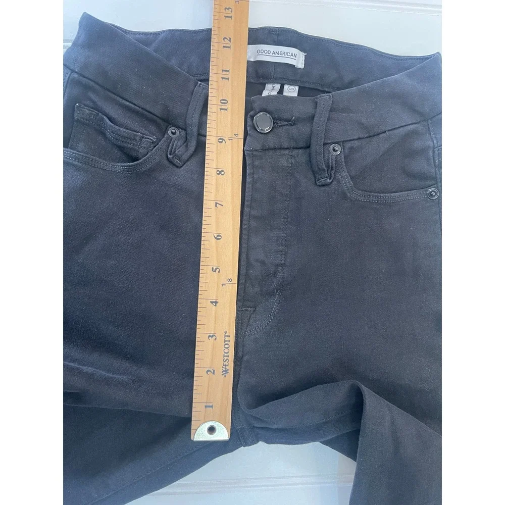 Good American Good Straight Jeans Black High Rise Straight Leg Size 0 25